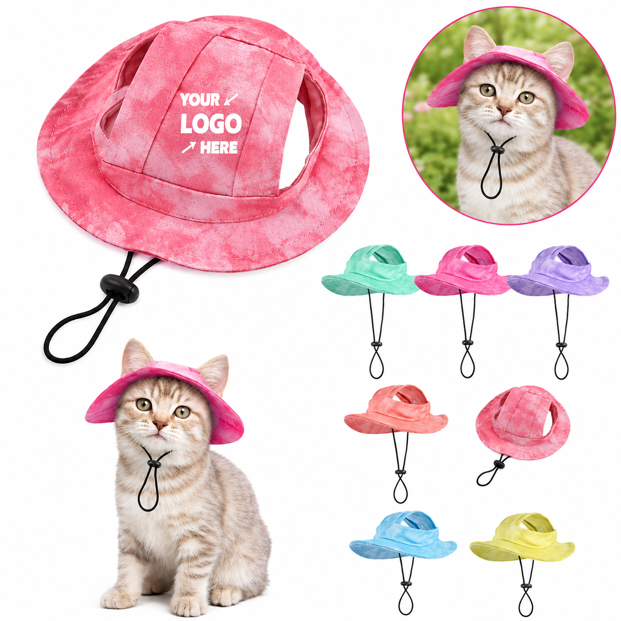 Adjustable Cotton Pet Sun Hat With Chin Cord