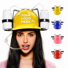 Beer Drinking Helmet Hat with Dual Can Holders and Straws