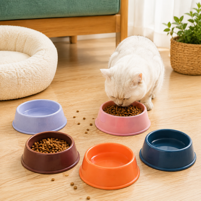 Colorful Plastic Pet Feeding Bowl Set