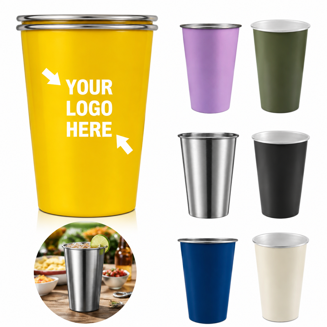 Commercial-Grade 304 Stainless Steel Stackable Pint Cup 17oz - Durable Metal Drinkware
