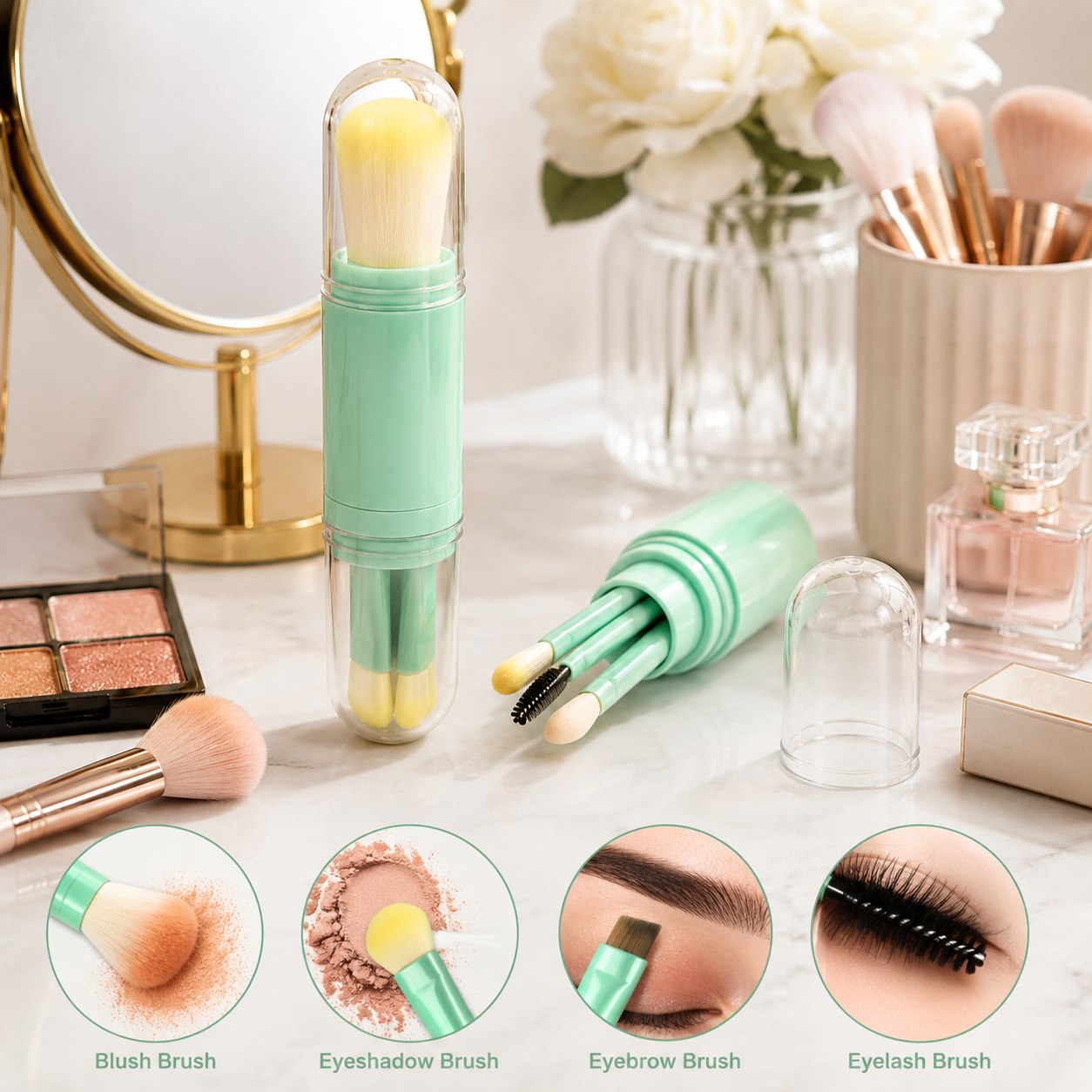 Compact Makeup Brush Set With Protective Case