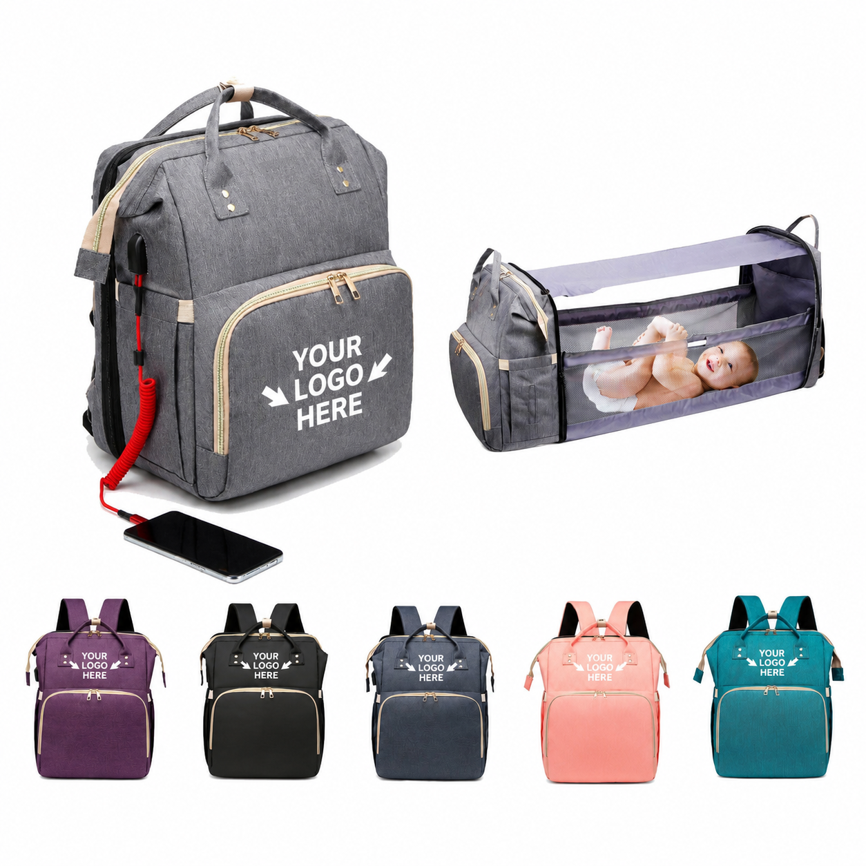 Convertible Baby Diaper Backpack with Foldable Crib