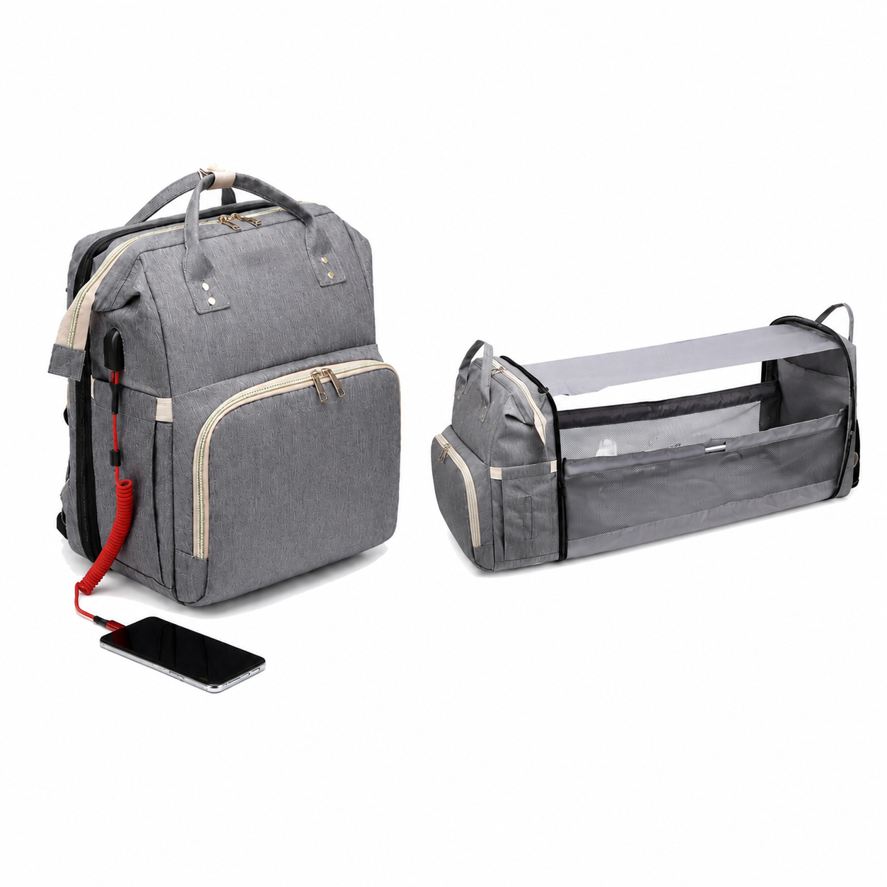 Convertible Baby Diaper Backpack with Foldable Crib