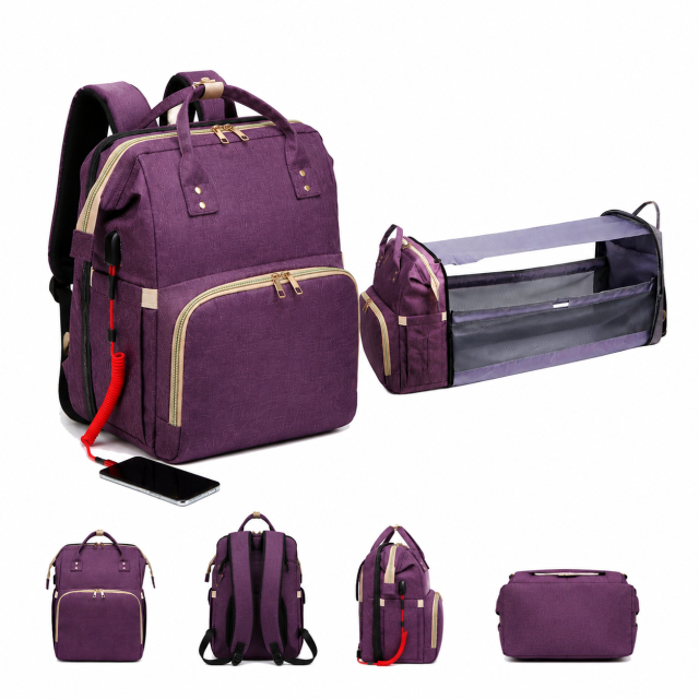 Convertible Baby Diaper Backpack with Foldable Crib