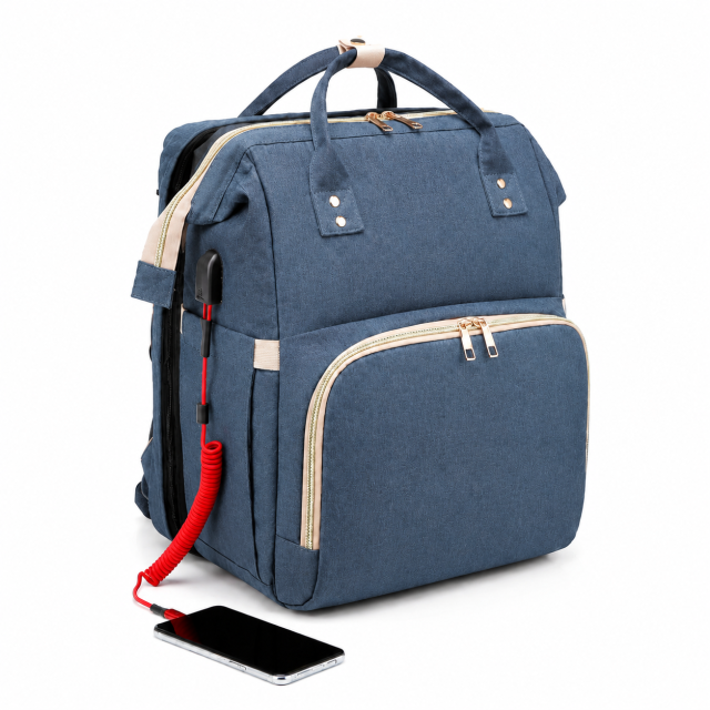 Convertible Baby Diaper Backpack with Foldable Crib