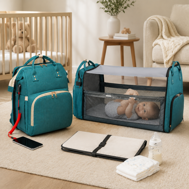 Convertible Baby Diaper Backpack with Foldable Crib