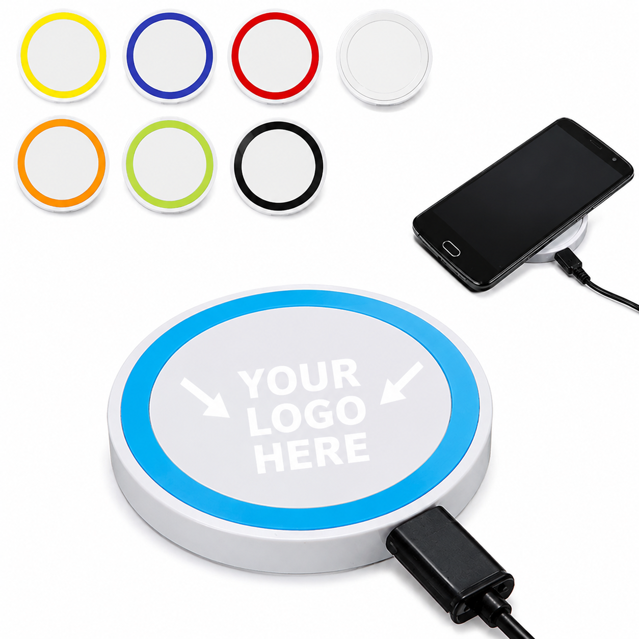 Customizable Round Wireless Charging Pad with USB Cable