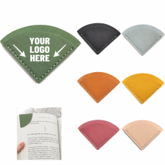 Fan-Shaped PU Leather Corner Bookmark with Tabs & Ruler