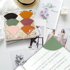 Fan-Shaped PU Leather Corner Bookmark with Tabs & Ruler