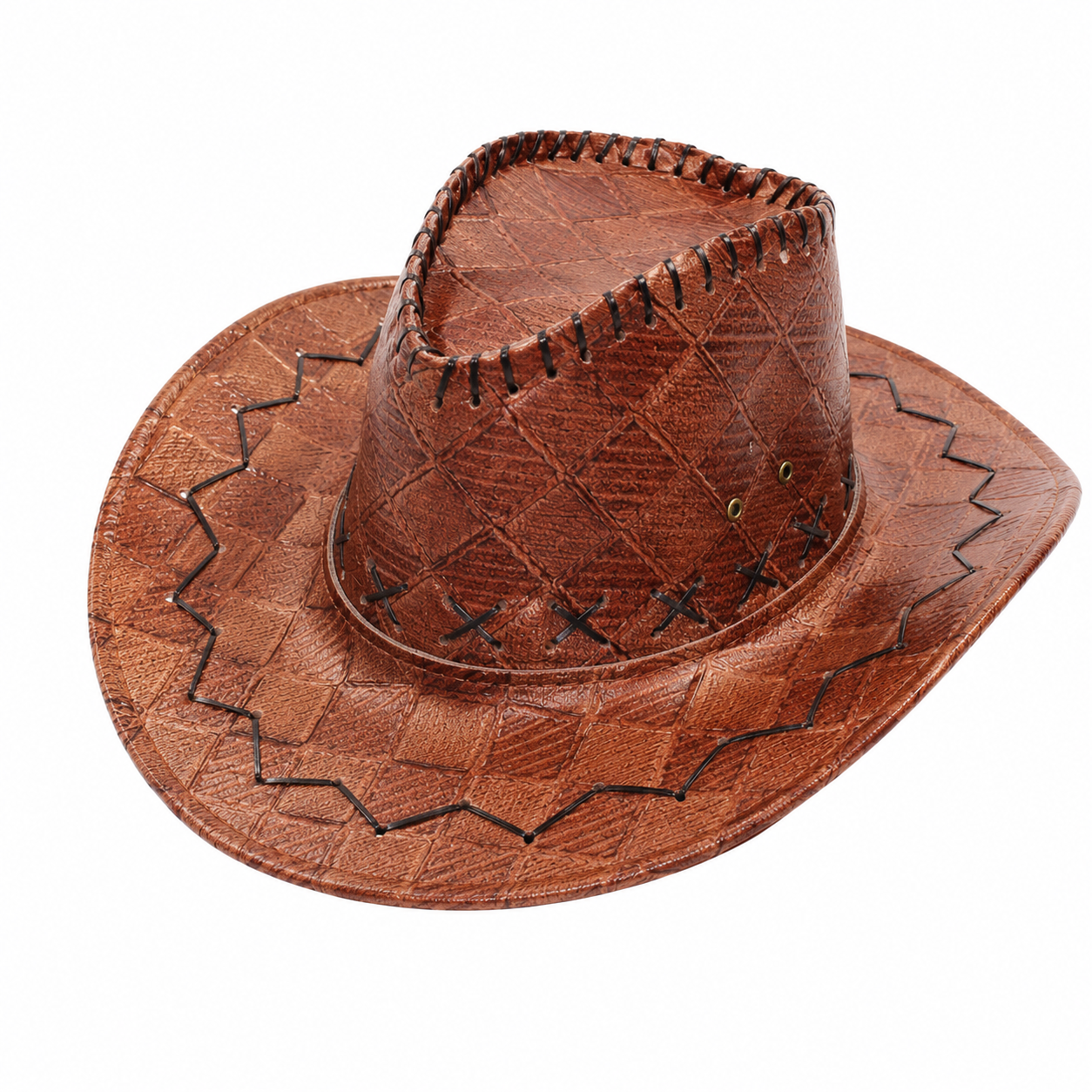 Faux Leather Embroidered Wide Brim Cowboy Western Hat