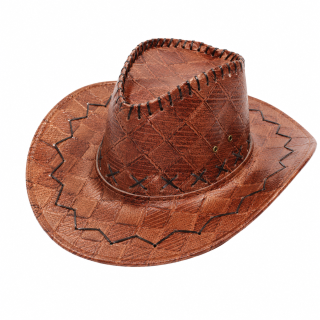 Faux Leather Embroidered Wide Brim Cowboy Western Hat