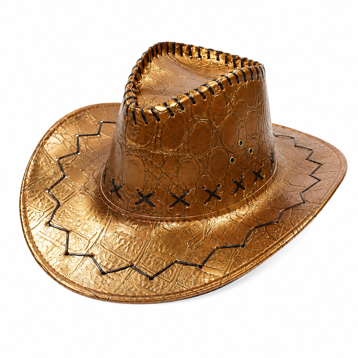 Faux Leather Embroidered Wide Brim Cowboy Western Hat