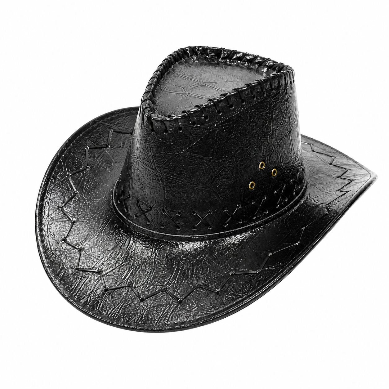 Faux Leather Embroidered Wide Brim Cowboy Western Hat