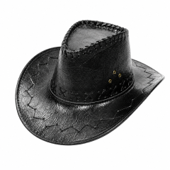 Faux Leather Embroidered Wide Brim Cowboy Western Hat