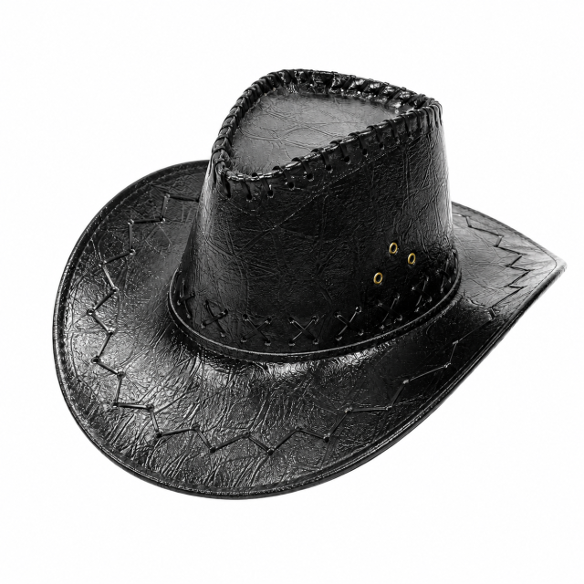 Faux Leather Embroidered Wide Brim Cowboy Western Hat