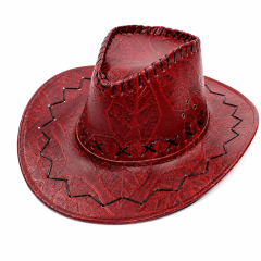 Faux Leather Embroidered Wide Brim Cowboy Western Hat