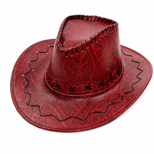 Faux Leather Embroidered Wide Brim Cowboy Western Hat