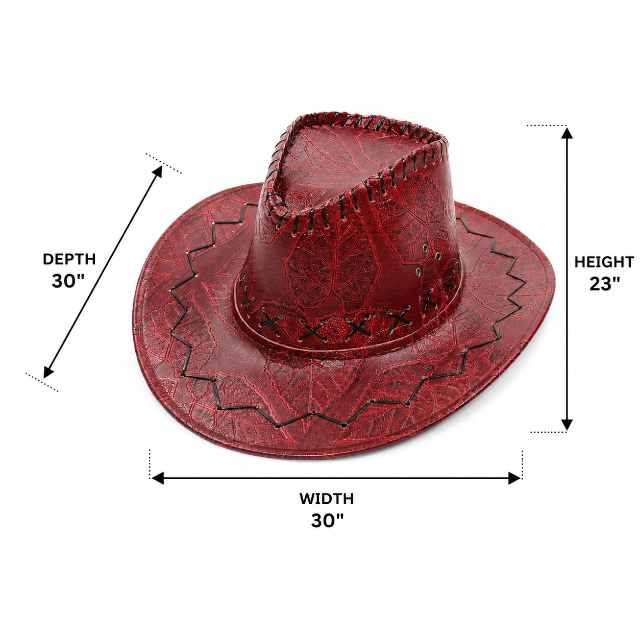 Faux Leather Embroidered Wide Brim Cowboy Western Hat