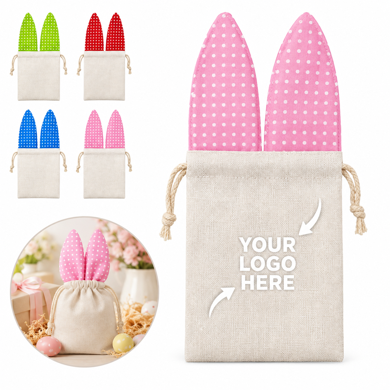 Linen Rabbit-Ear Drawstring Gift Bag