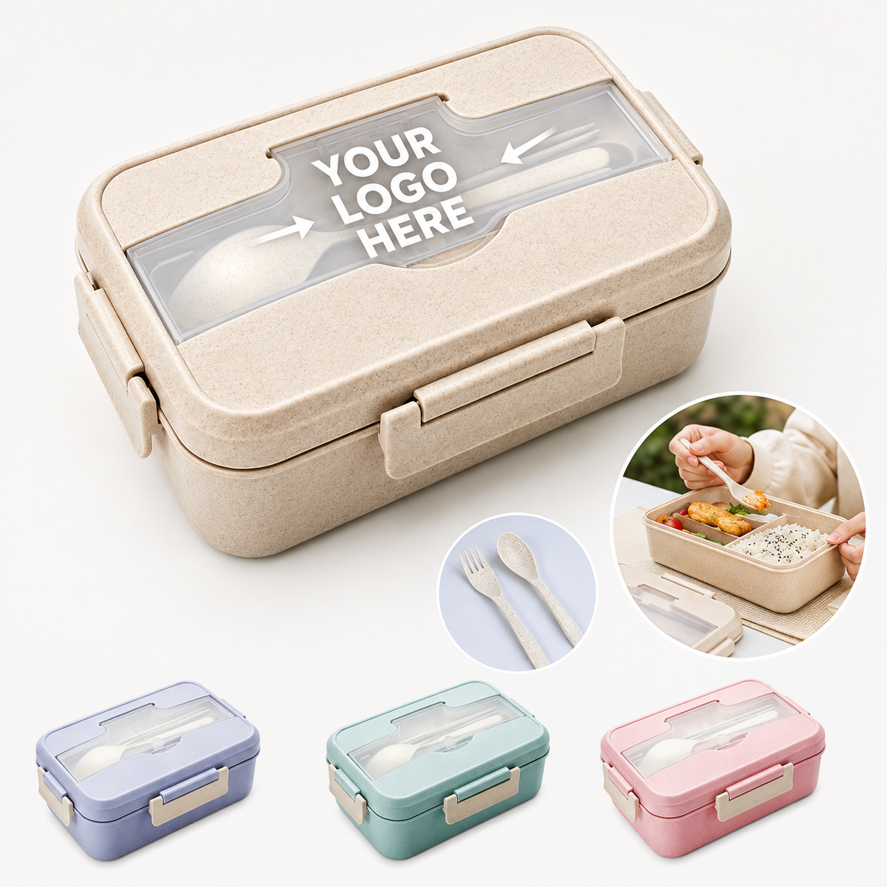 Microwave-Safe Compartment Bento Lunch Box With Cutlery