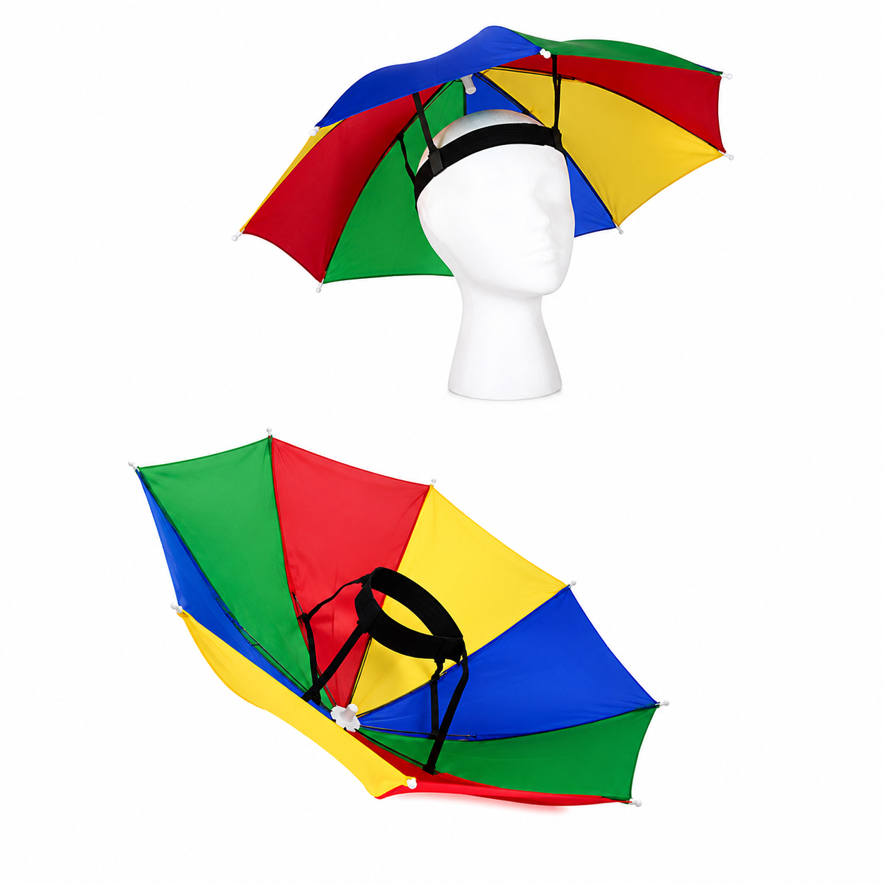 Multicolor Rainbow Hands-Free Umbrella Hat