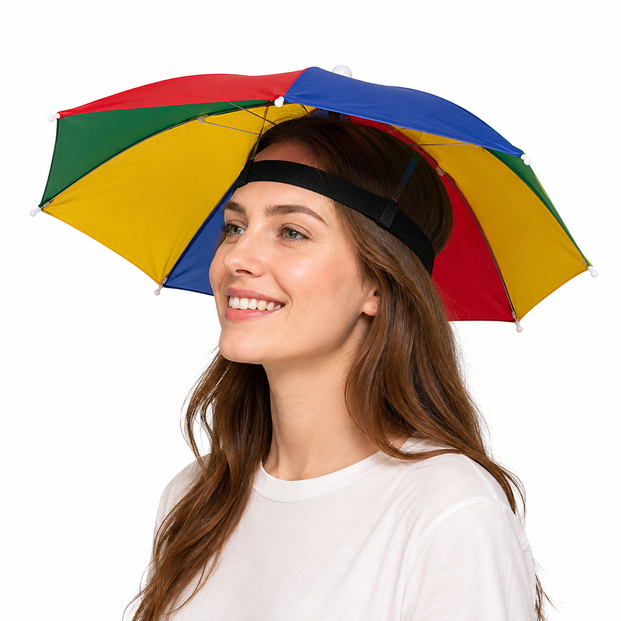 Multicolor Rainbow Hands-Free Umbrella Hat