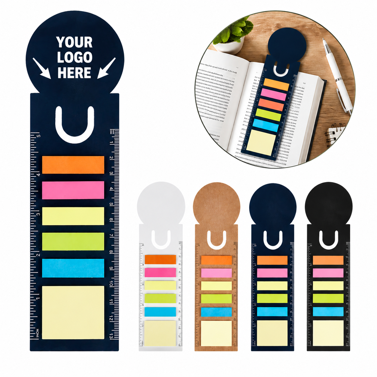 Multifunctional Bookmark Sticky Note Pad with Built-in Ruler