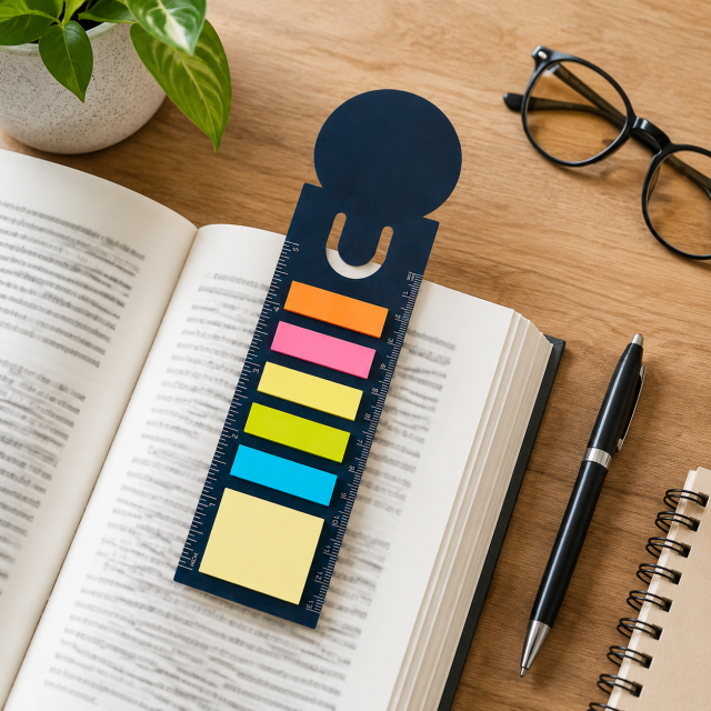 Multifunctional Bookmark Sticky Note Pad with Built-in Ruler