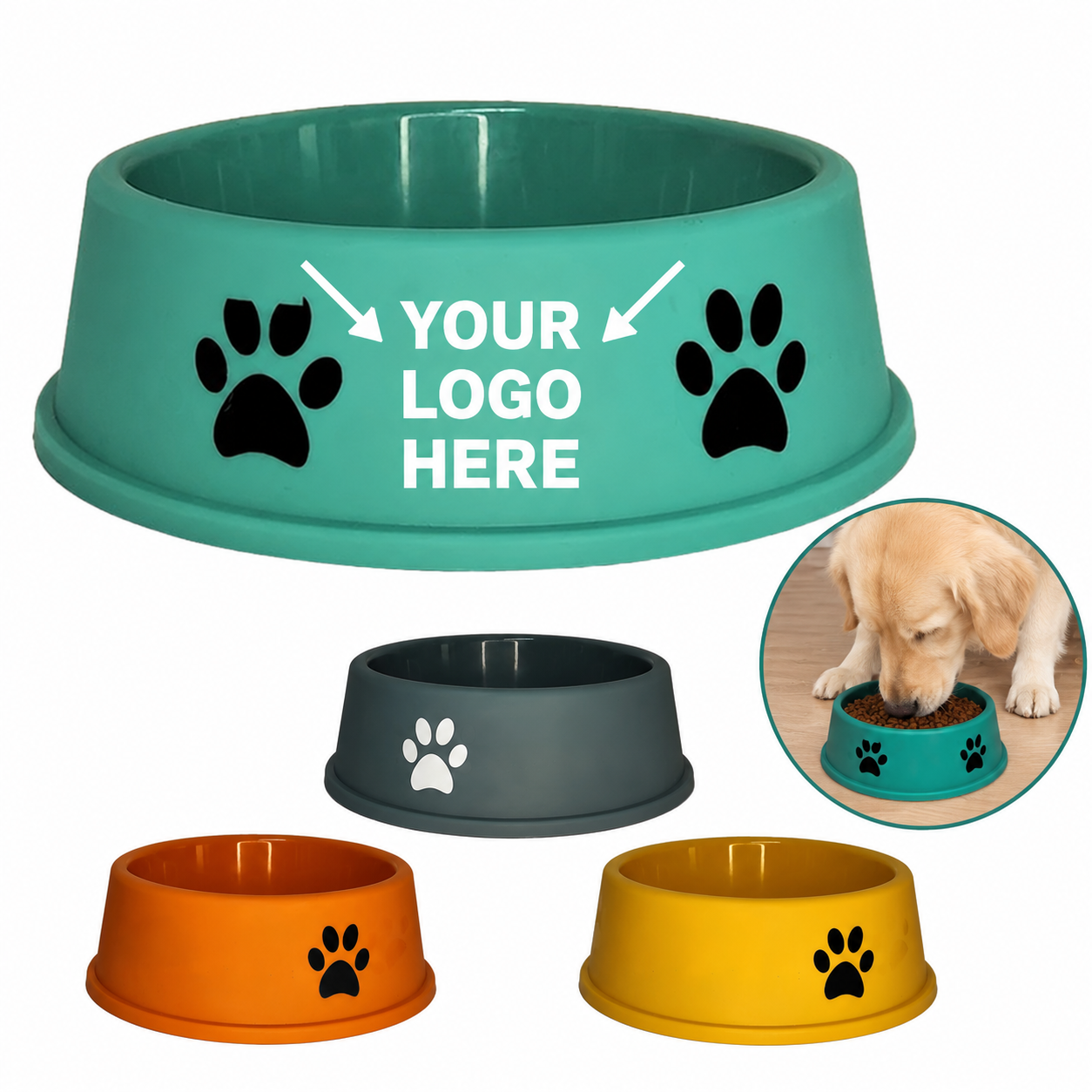 Non-Slip Paw Print Pet Feeding Bowl Set
