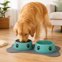 Non-Slip Paw Print Pet Feeding Bowl Set