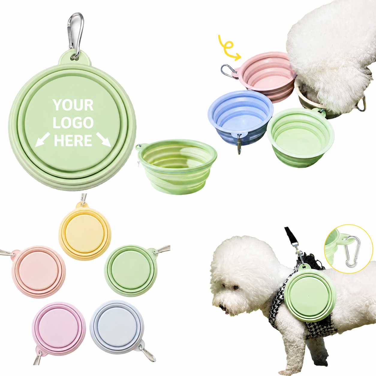 Pastel Foldable Silicone Pet Travel Bowls Set