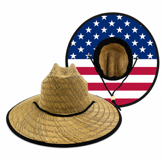 Patterned Straw Lifeguard Sun Hat