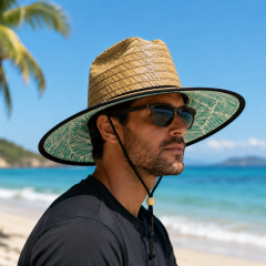 Patterned Straw Lifeguard Sun Hat