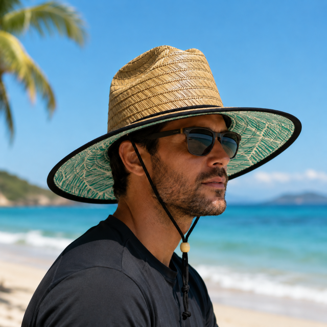 Patterned Straw Lifeguard Sun Hat