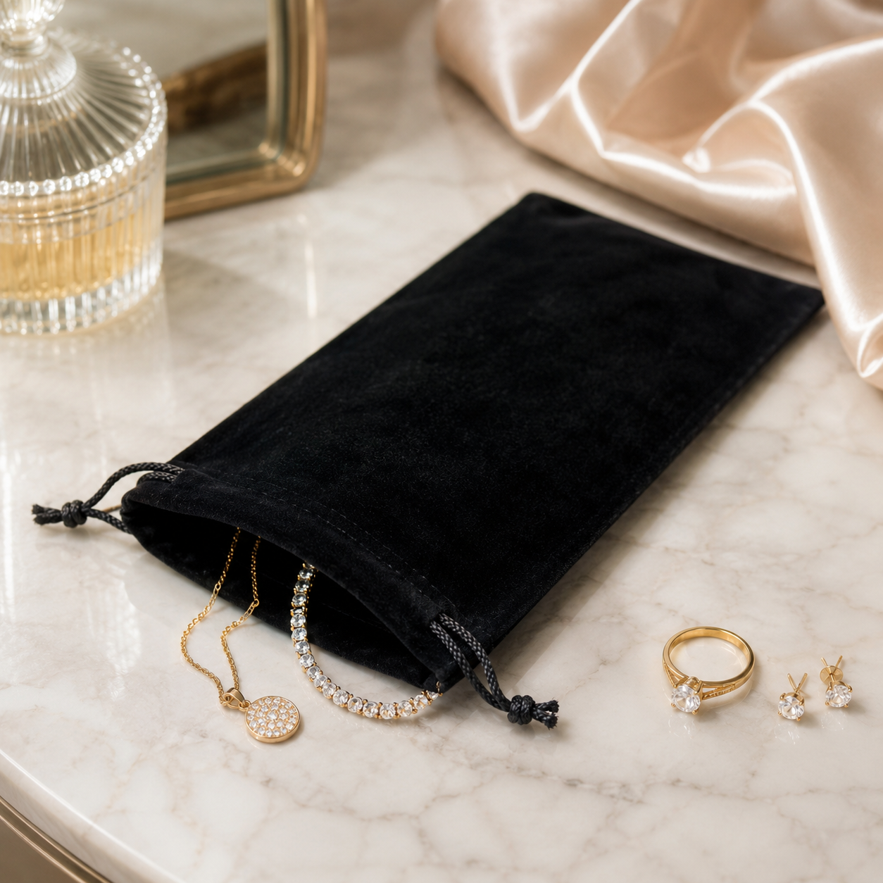Plush Drawstring Jewelry Storage Pouch