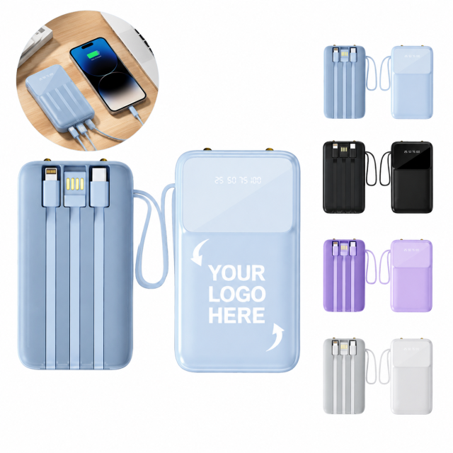 Portable Charger with Built-In Cables and 10000mAh Capacity