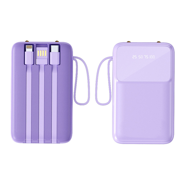 Portable Charger with Built-In Cables and 10000mAh Capacity