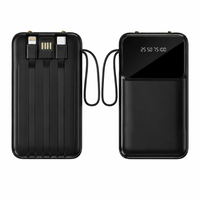 Portable Charger with Built-In Cables and 10000mAh Capacity