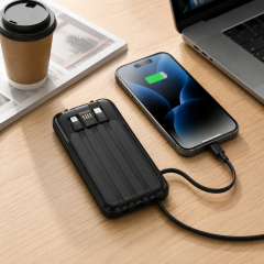 Portable Charger with Built-In Cables and 10000mAh Capacity