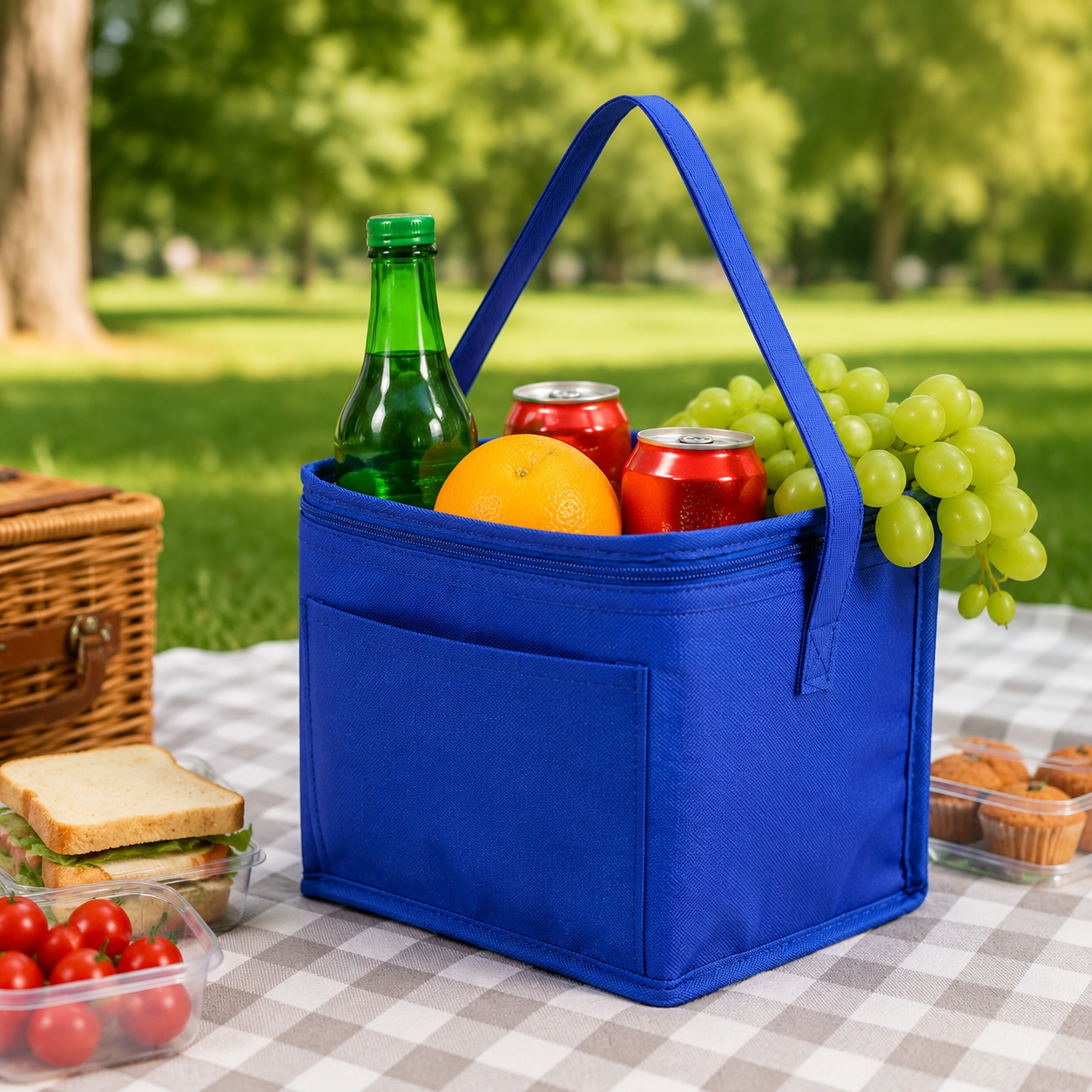 Portable Insulated Cooler Lunch Bag With Front Pocket