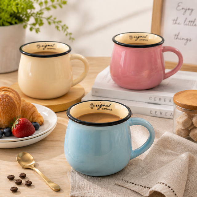 Pot Belly Ceramic Breakfast Mug - Ceramic Coffee Tea Cup