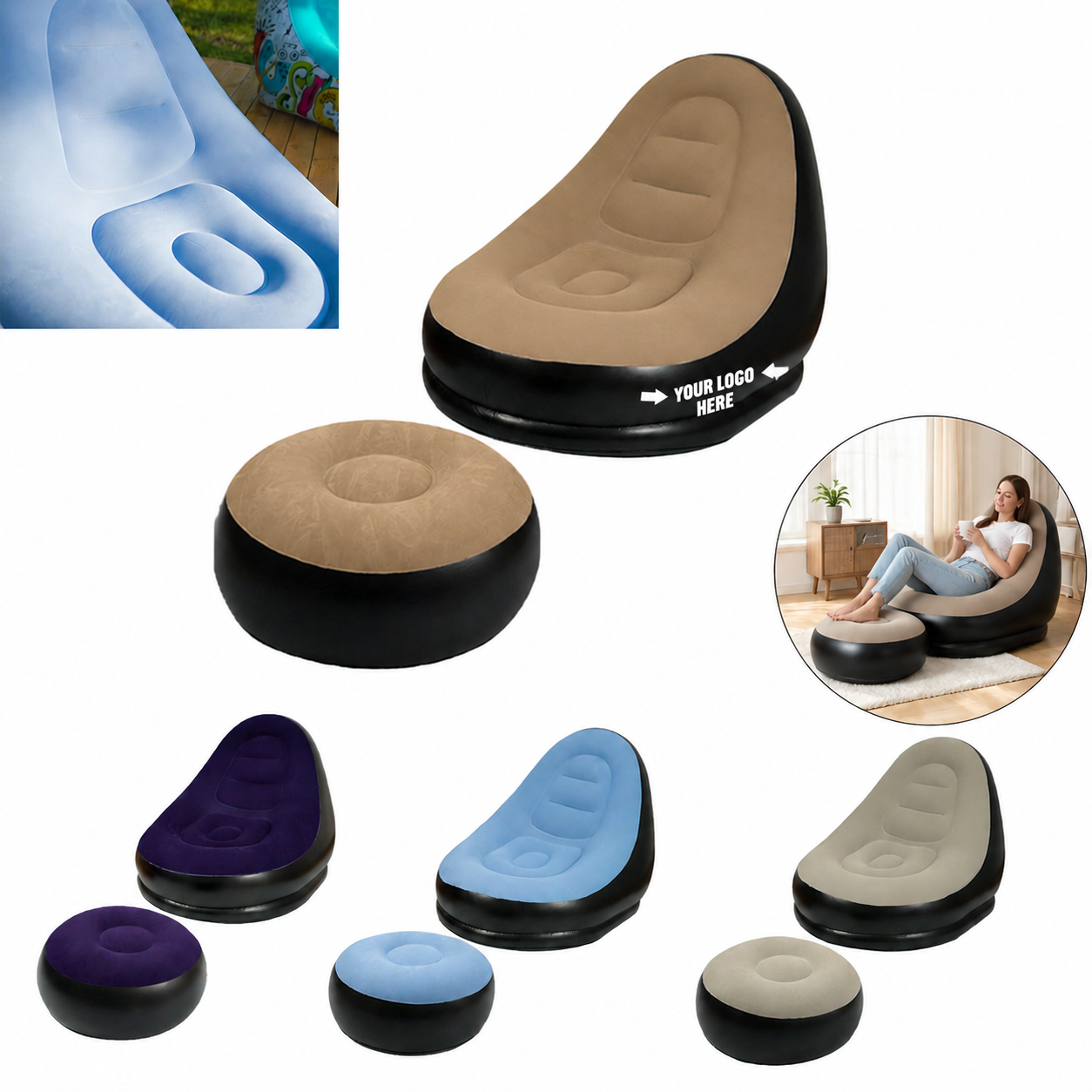 Premium Plush Inflatable Lounge Chair With Ottoman