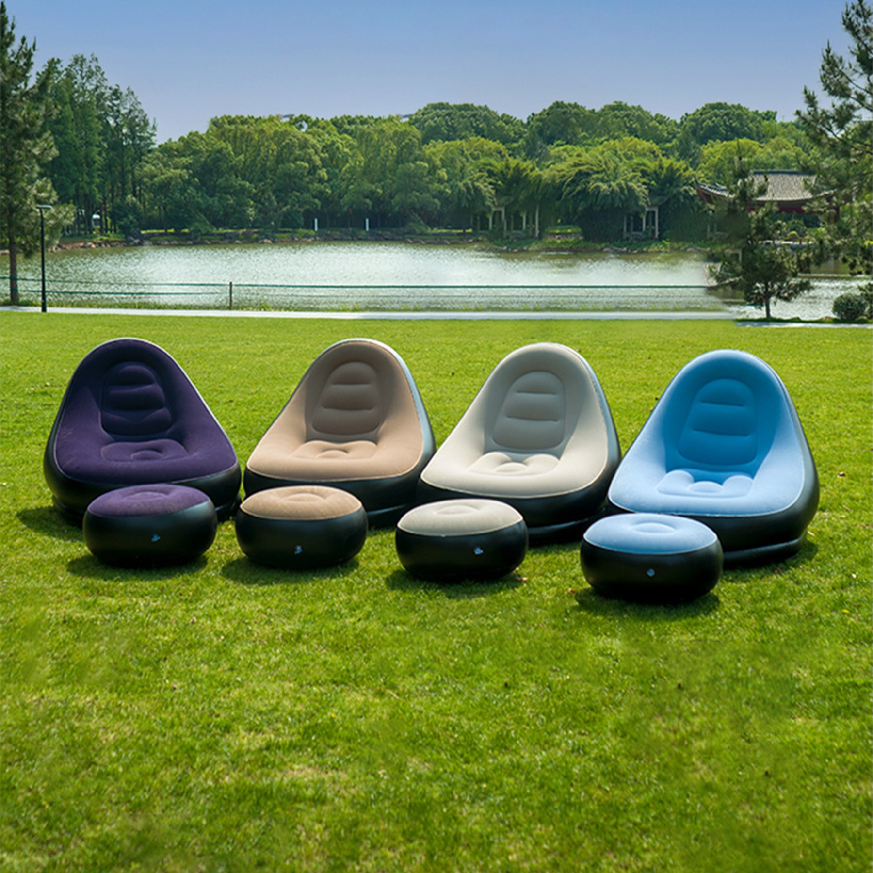 Premium Plush Inflatable Lounge Chair With Ottoman