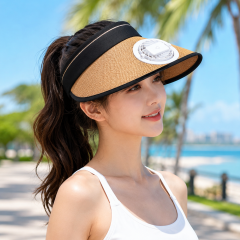 Rechargeable Fan Straw Sun Visor Hat