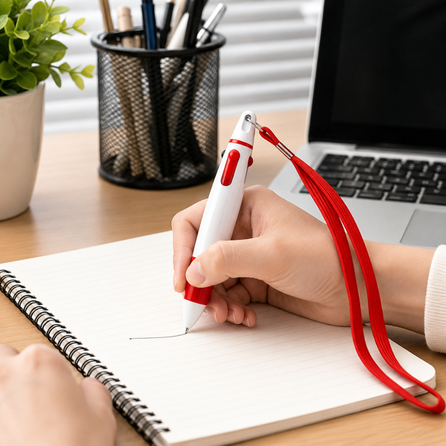 Retractable 4-Color Ballpoint Pen With Lanyard