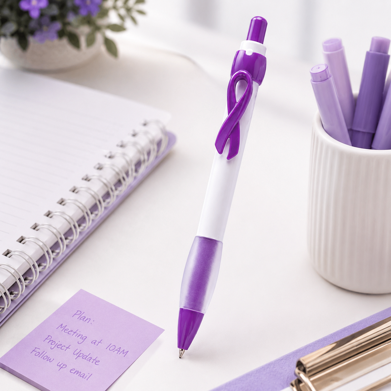 Retractable Awareness Ribbon Clip Ballpoint Pen
