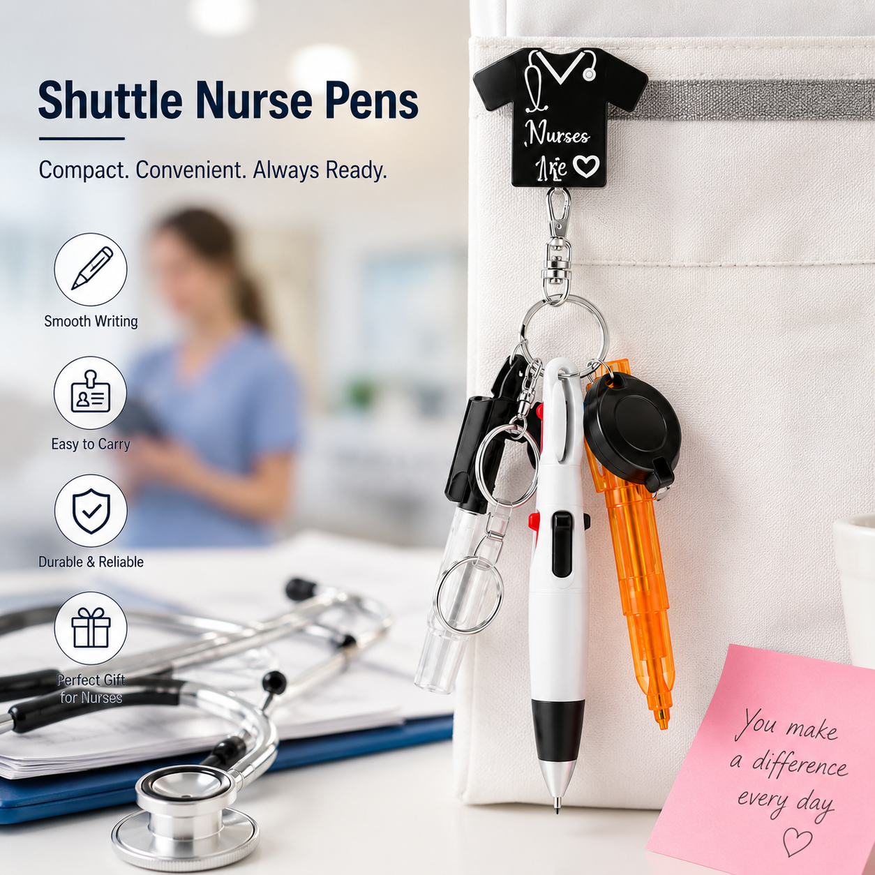 Retractable Nurse Badge Clip Pen Set