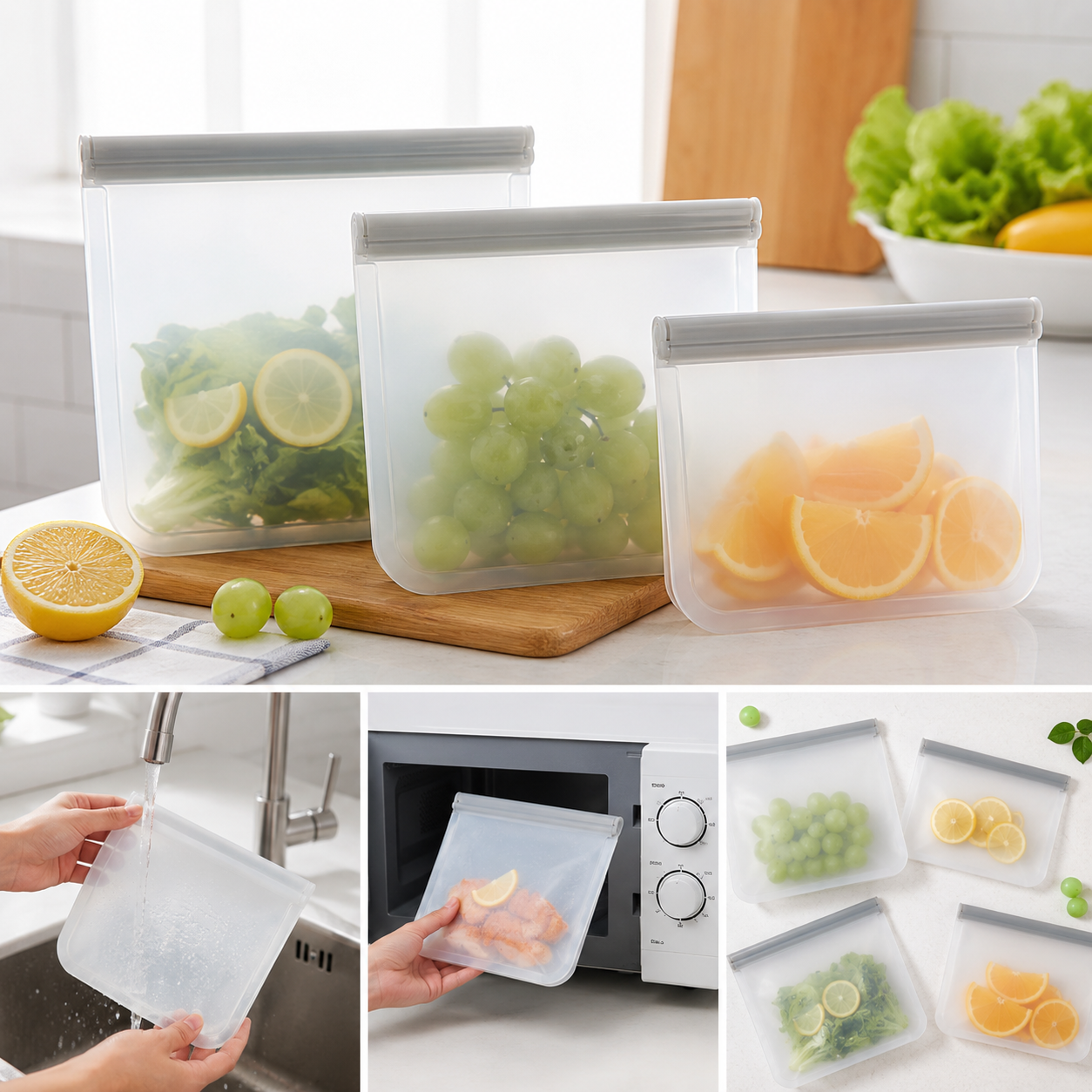 Reusable PEVA Zip Closure Food Storage Bag