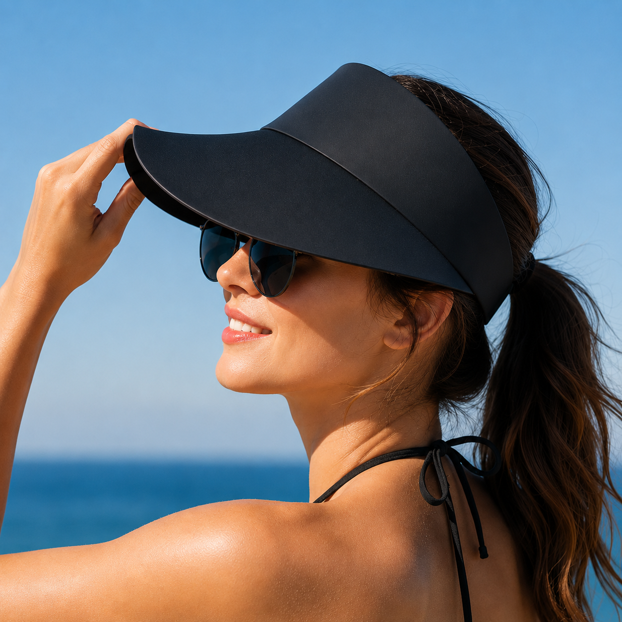 Sport Wide Brim Visor Cap - Adjustable Sun Protection Hat
