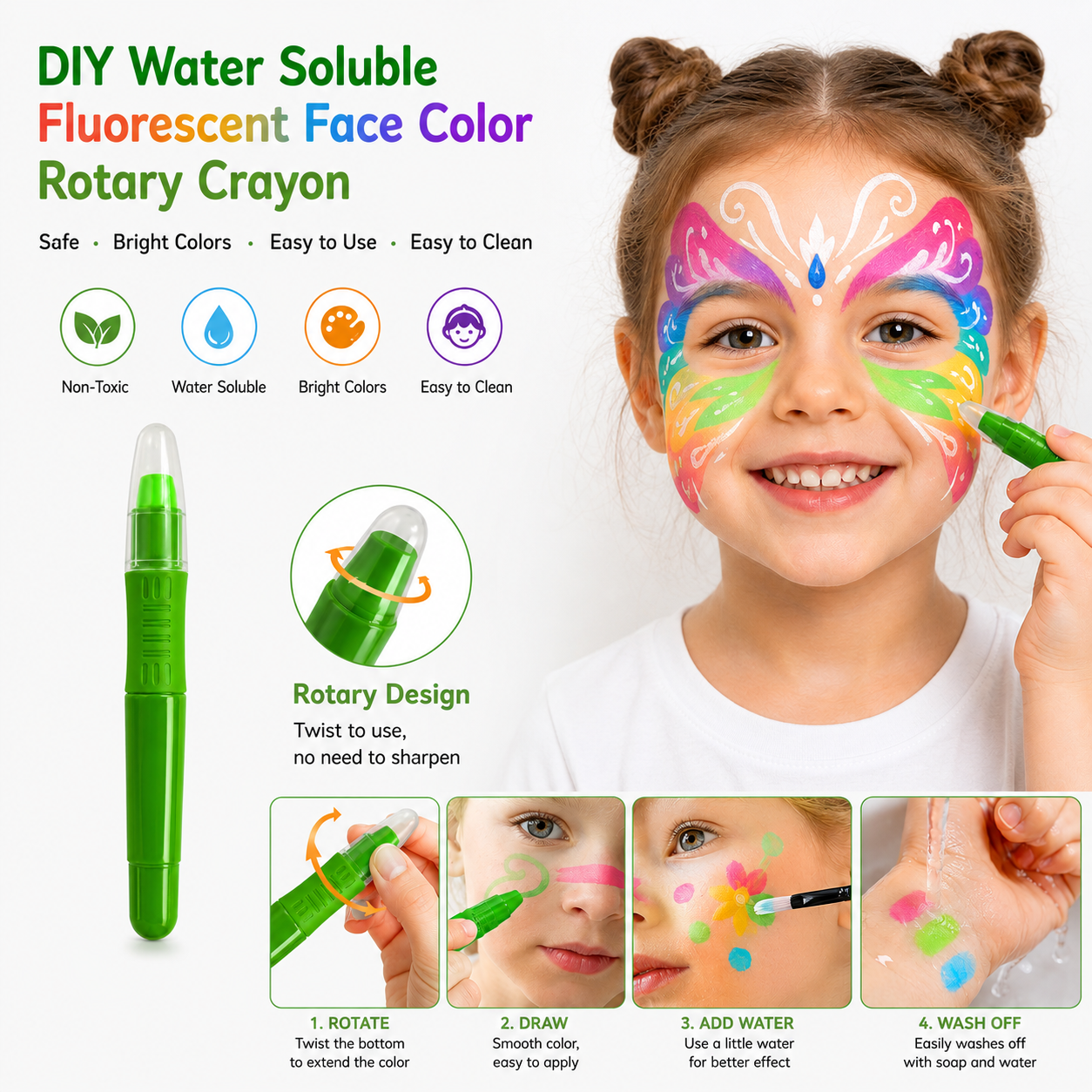 Water-Soluble Fluorescent Rotary Face Crayon